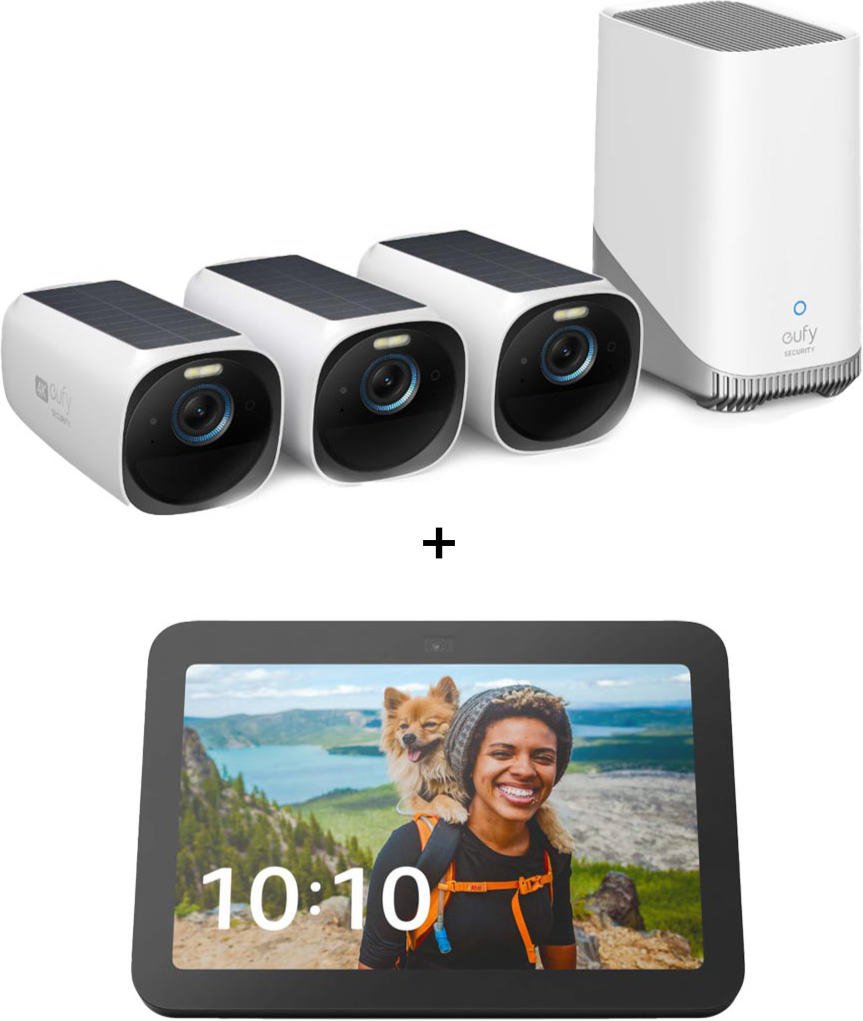 eufyCam 3 Starter-Set 3+1 - 3er-Kameraset mit HomeBase 3 + Amazon Echo Show 8 - 2023