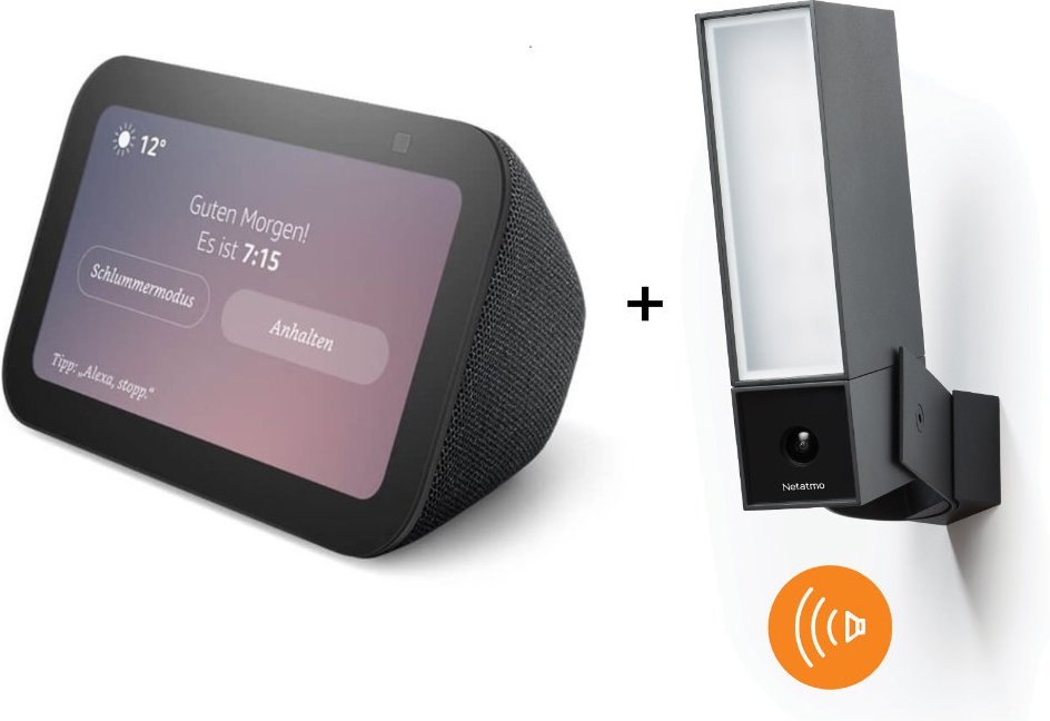Netatmo Smarte Außenkamera mit Alarmsirene + Amazon Echo Show 5 (3. Gen)