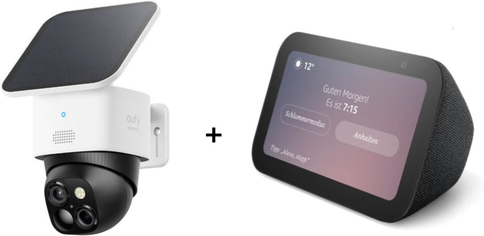 eufy SoloCam S340 - Dual Kamera Schwenk & Neige Outdoor Kamera + Amazon Echo Show 5 (Gen. 3)