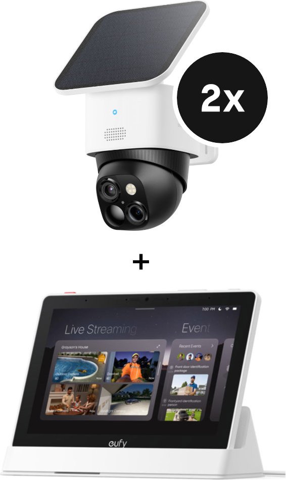 eufy SoloCam S340 - Dual Kamera Schwenk & Neige Outdoor Kamera - 2er-Set + Smart Display E10