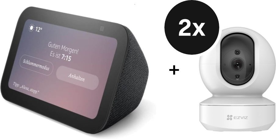 Amazon Echo Show 5 (3. Gen) + EZVIZ TY1 1080P - Schwenk- & Neige-WLAN-Kamera - 2er-Set