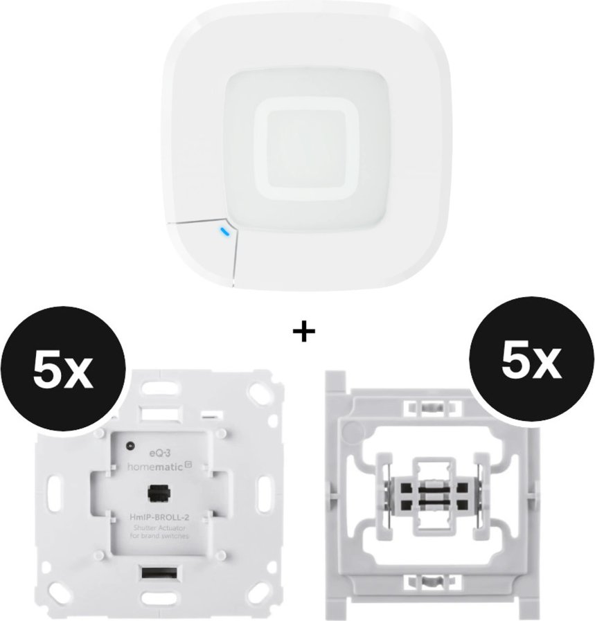 Homematic IP Starter Set mit 5 Rollladenaktoren für Markenschalter + Adapter - mit Access Point 2