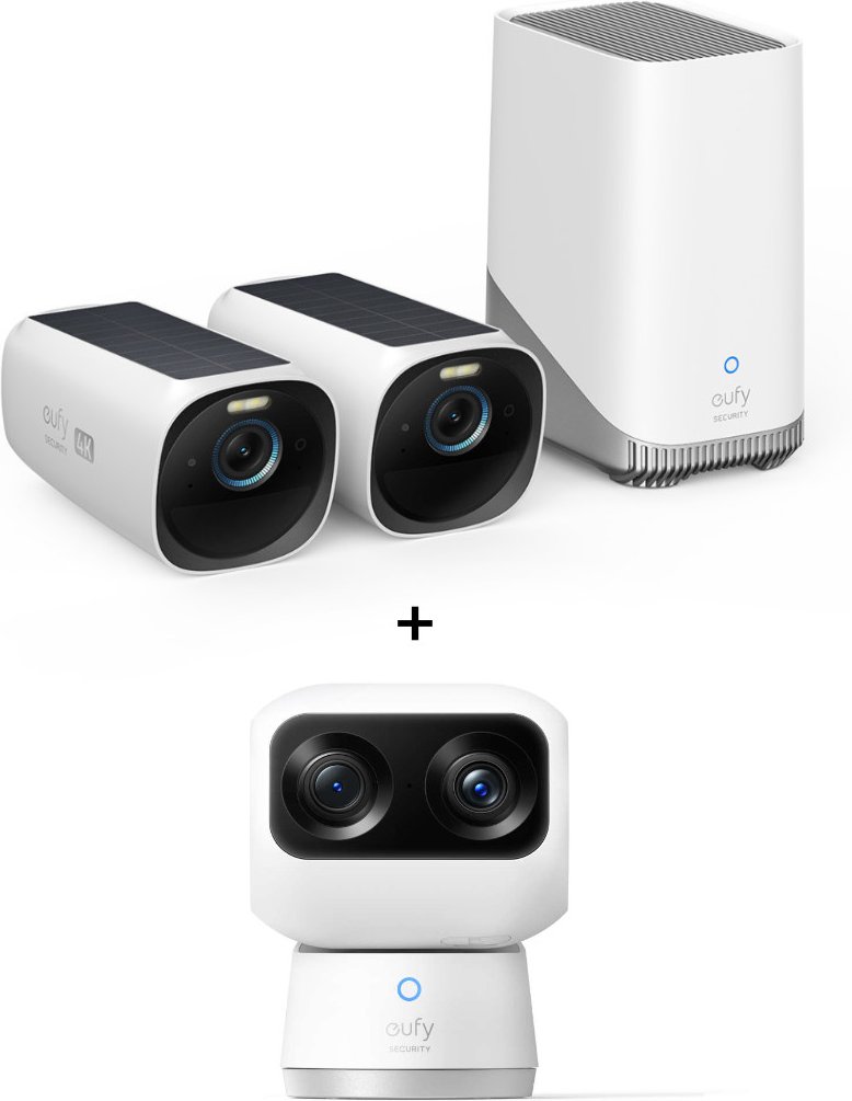 eufyCam S330 (eufyCam 3) Starter Set 2+1 - 2er-Kameraset mit HomeBase 3 + Indoor Cam S350