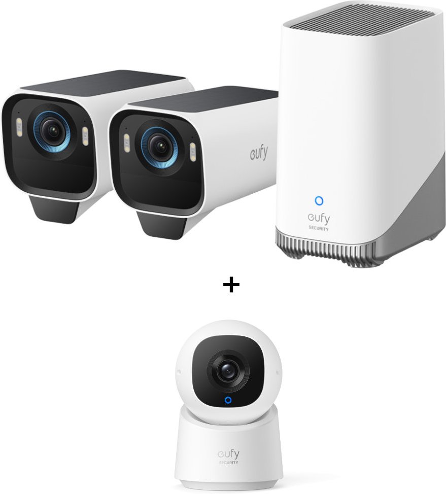 eufyCam S3 Pro Starter-Set 2+1 - 2er-Kameraset mit HomeBase 3 + gratis Indoor Cam C220