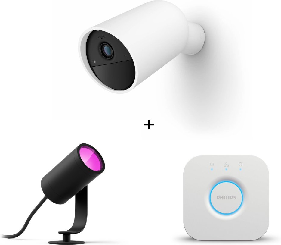 Philips Hue Secure kabellose Kamera + LED Spot Lily Basis Kit + Bridge
