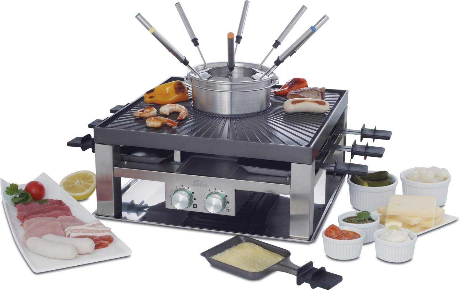 Combi Grill 3in1 Typ 796 Raclette-Fondue-Set edelstahl