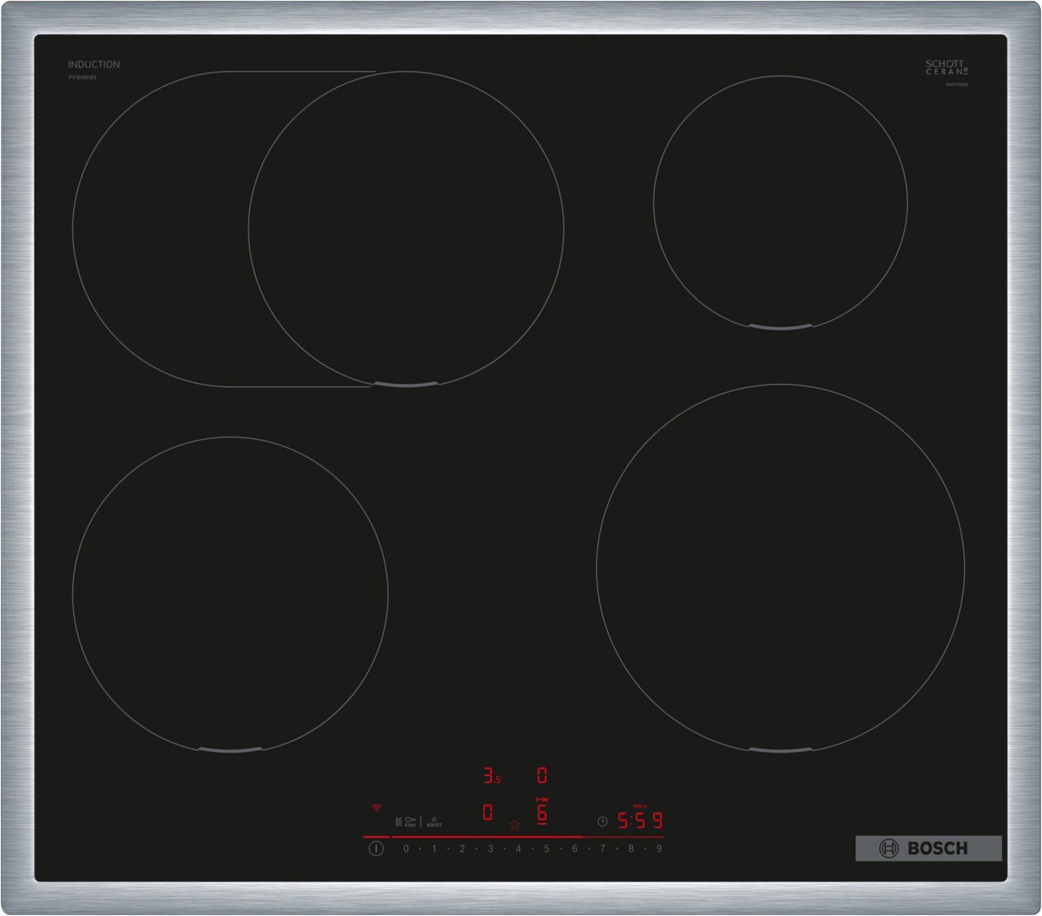 PIF645HB1E Autark-Induktionskochfeld edelstahl