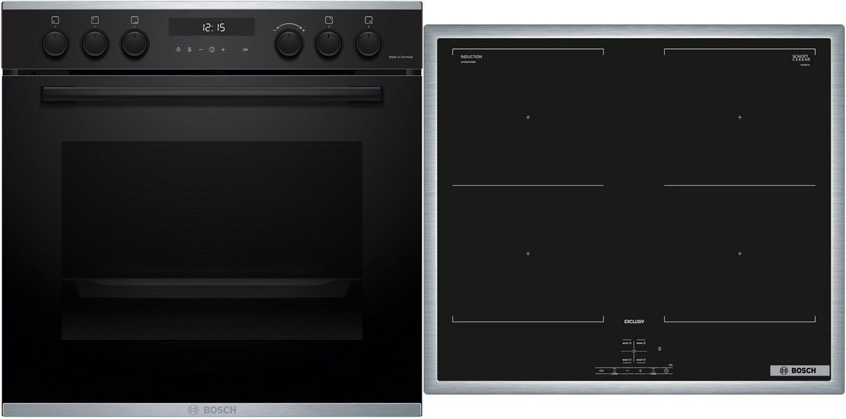 MKH63DP3 Herdset mit Induktionskochfeld bestehend aus HEG278AB4 + NVQ645CB6M schwarz + edelstahl