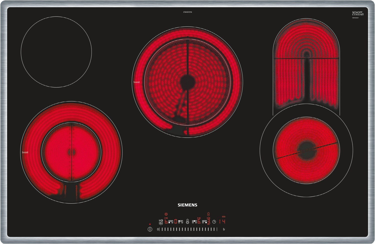 ET845FCP1D Autark-Glaskeramikfeld edelstahl