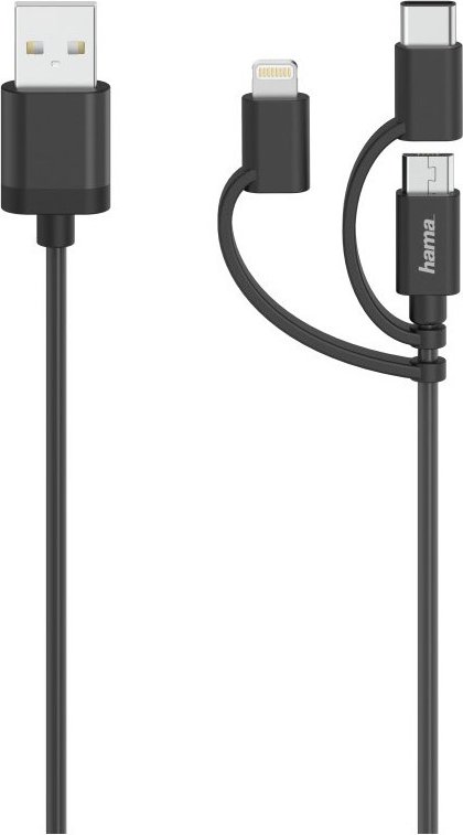 3in1 Micro-USB-Kabel (0,75m) inkl. Adapter auf USB-C & Lightning schwarz