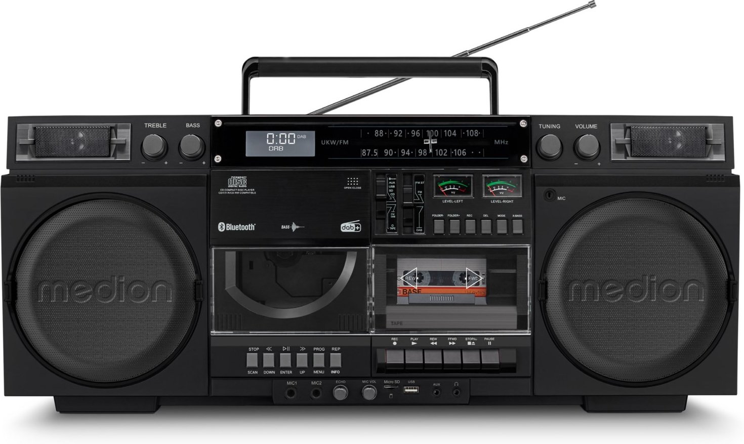 Life P66538 Boombox (MD44538) Radio-Rekorder mit CD + Kassette schwarz