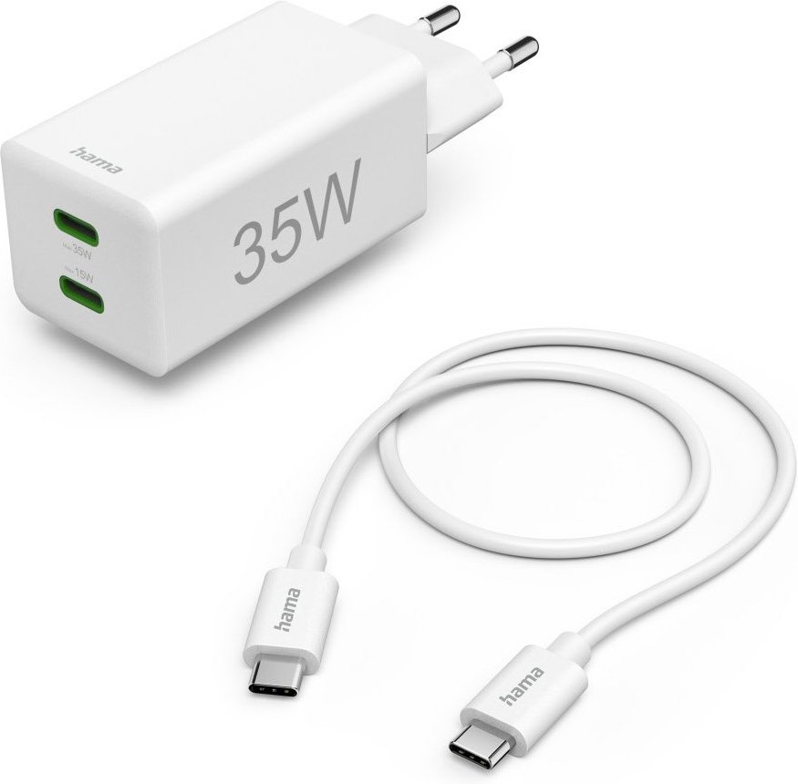 Schnellladegerät 2x USB-C (35W) inkl. USB-C Ladekabel (1m) weiss