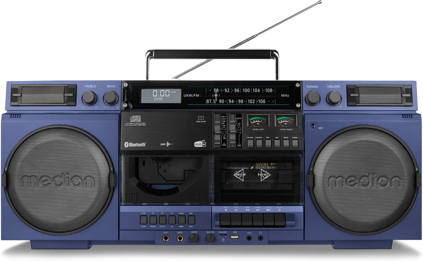 Life P66538 Boombox (MD44538) Radio-Rekorder mit CD + Kassette blau