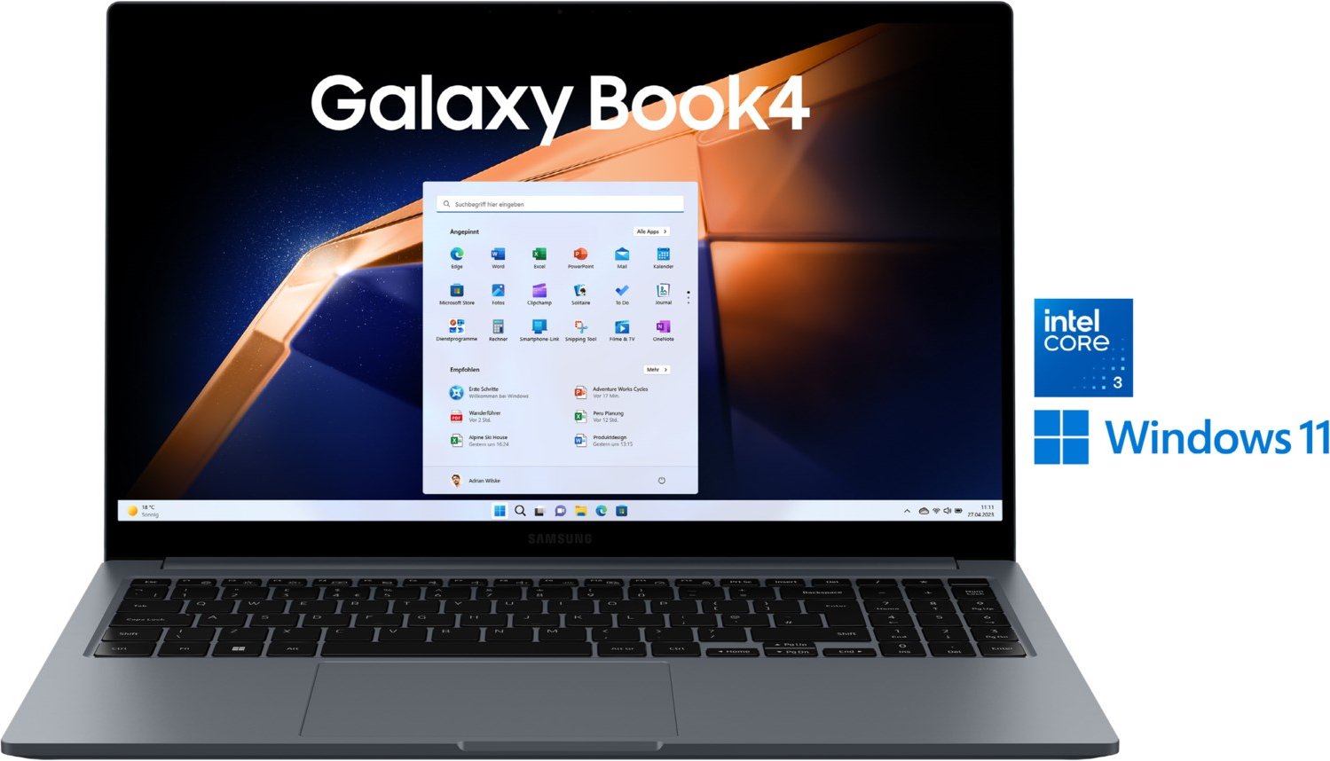 Galaxy Book4 (NP750XGK-KB5DE) 39,6 cm (15,6") Notebook grau, 8 GB RAM, 256 GB SSD, Windows 11, Full HD Display