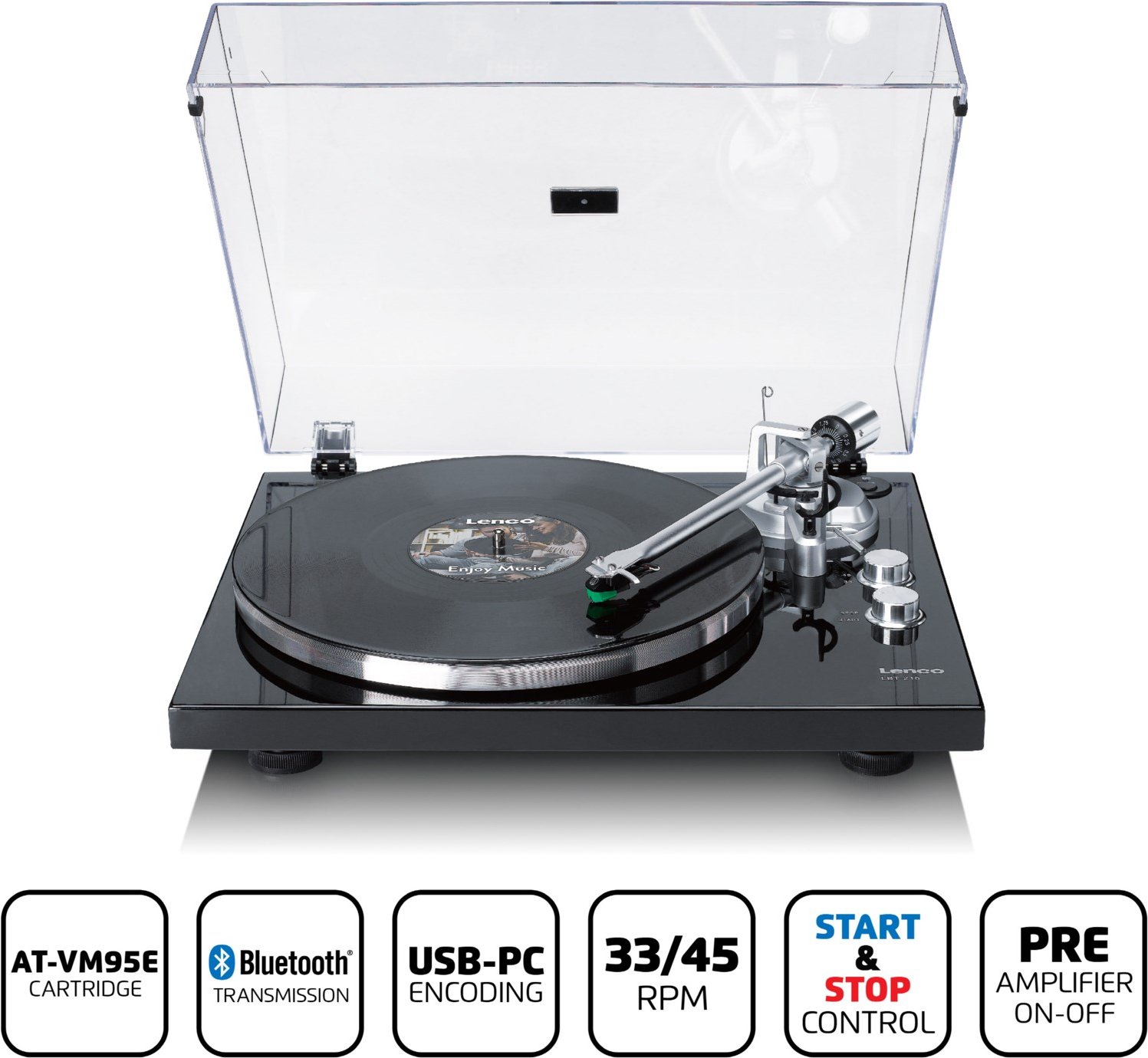 LBT-215BK Plattenspieler mit Bluetooth & USB schwarz