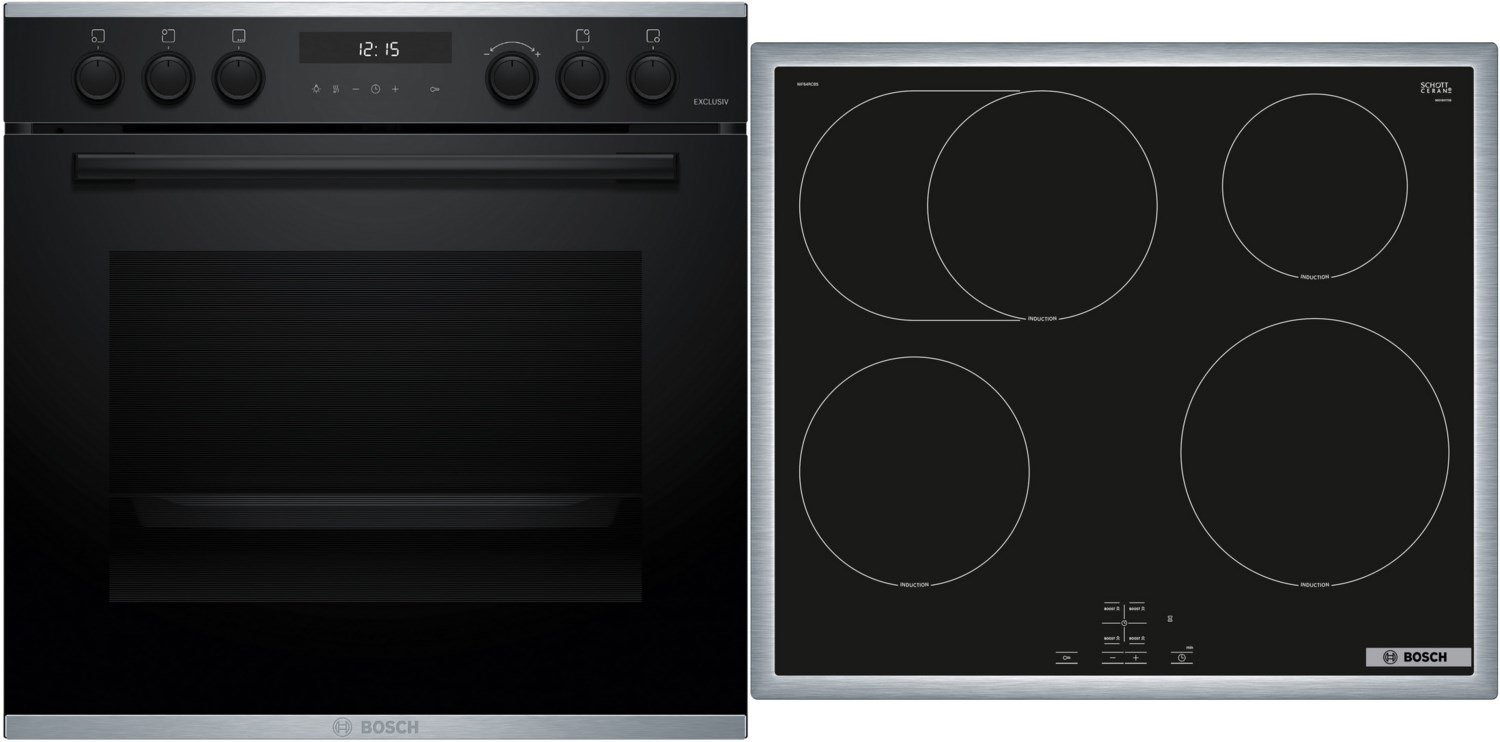 MKH65IP4 Herdset mit Induktionskochfeld bestehend aus HEH278BB4 + NIF64RCB5E schwarz + edelstahl