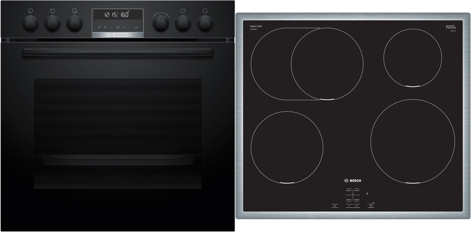 HND675LS62 Herdset mit Induktionskochfeld bestehend aus HEG578BB4 + NIF645CB5E schwarz + edelstahl