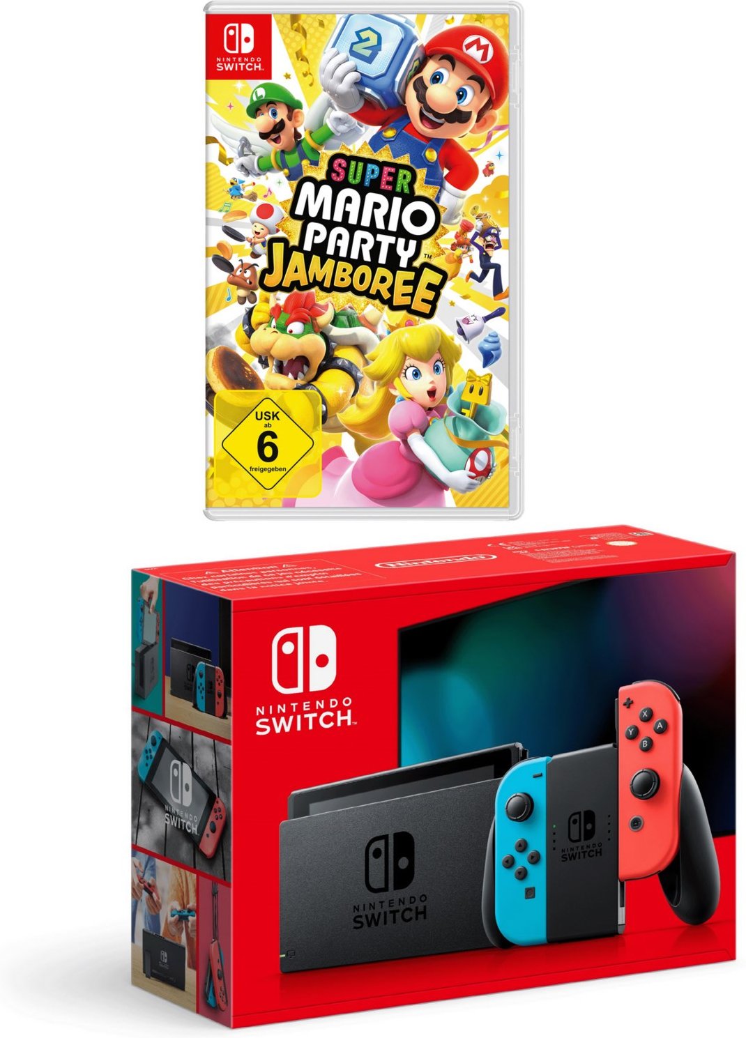 Switch Konsole Bundle inkl. Super Mario Party Jamboree neon rot/neon blau