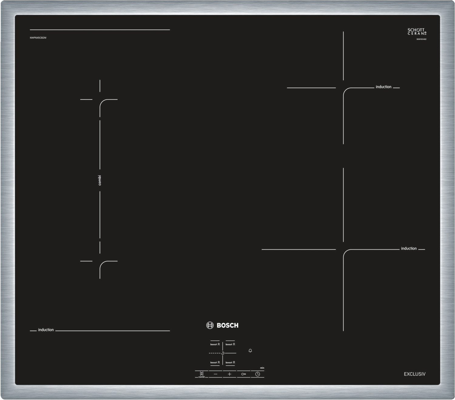 NWP645CB2M Glaskeramik-Induktions-Kochfeld edelstahl