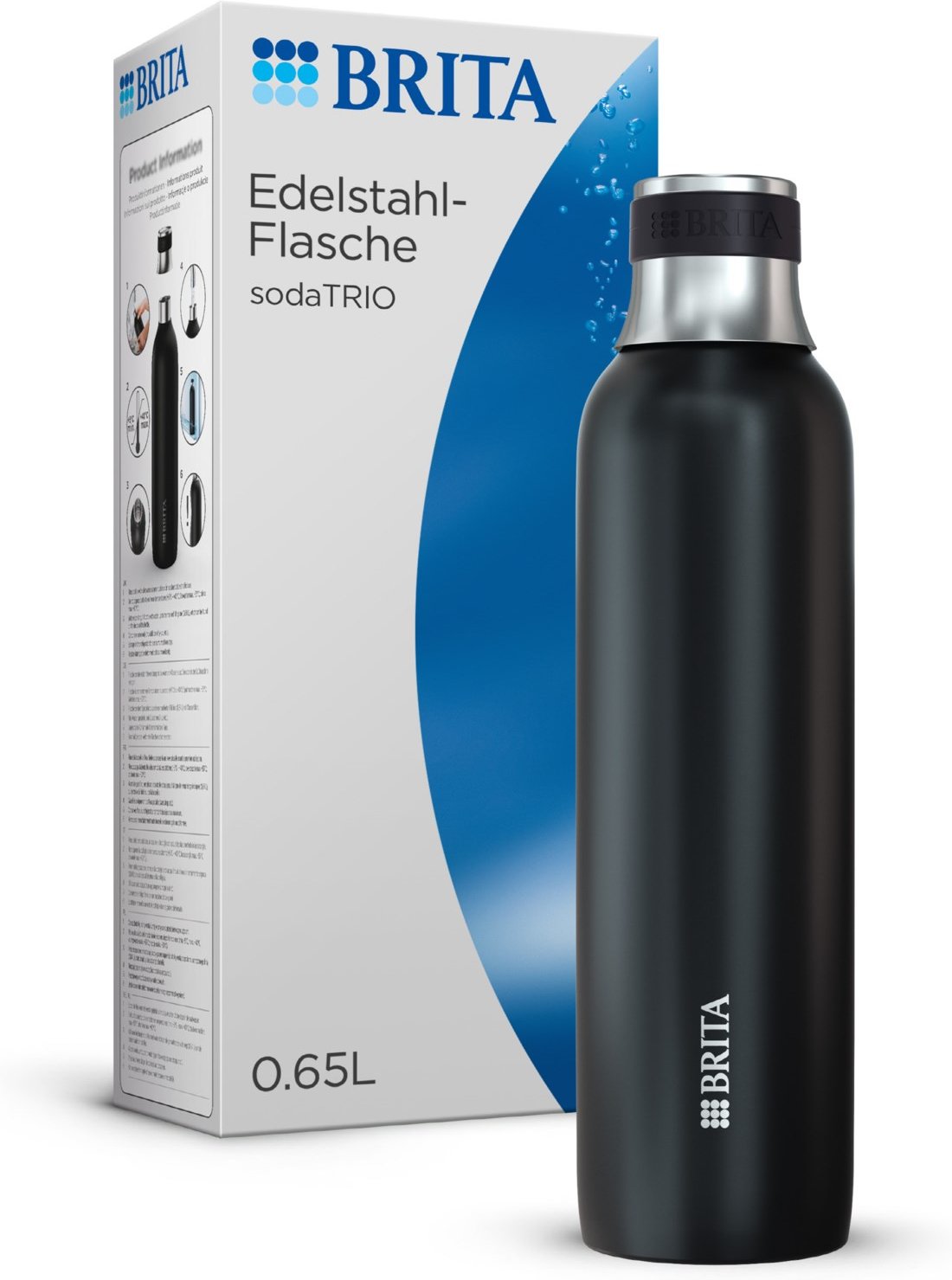 sodaTRIO Edelstahlflasche klein Wasser Zu-/Aufbereiter-Zubehör schwarz