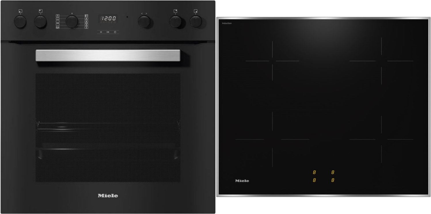 TwinSet Comfort Induktion Herdset mit Induktionskochfeld bestehend aus H 2459 I + KM 7061 FR obsidianschwarz + edelstahl