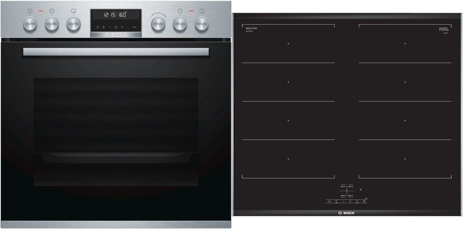 HND679LS61 Herdset mit Induktionskochfeld bestehend aus HEA578BS1 + NXX675CB5E edelstahl + edelstahl/facette