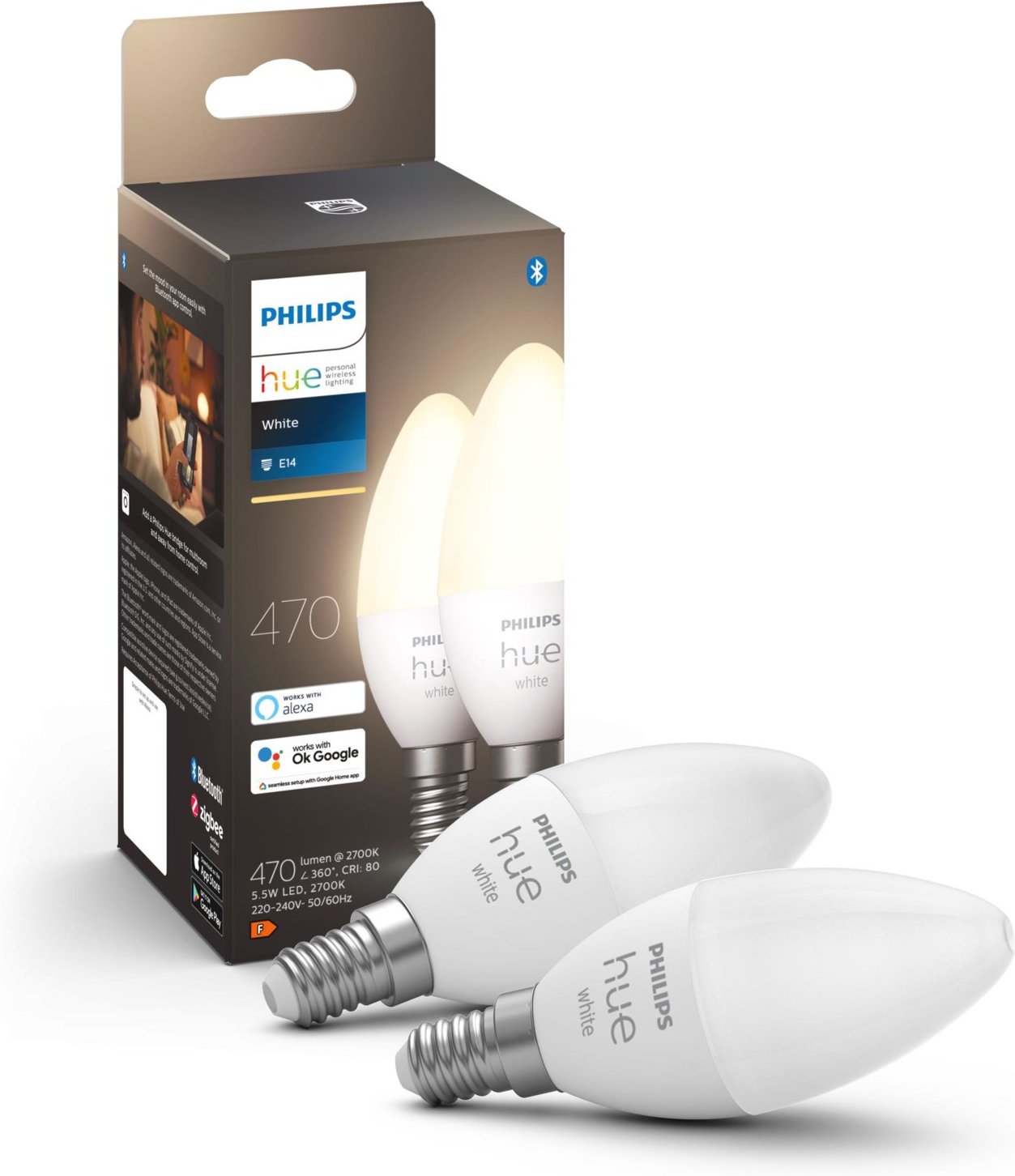 Hue White 5.5W B39 E14 2er Set LED-Kerze