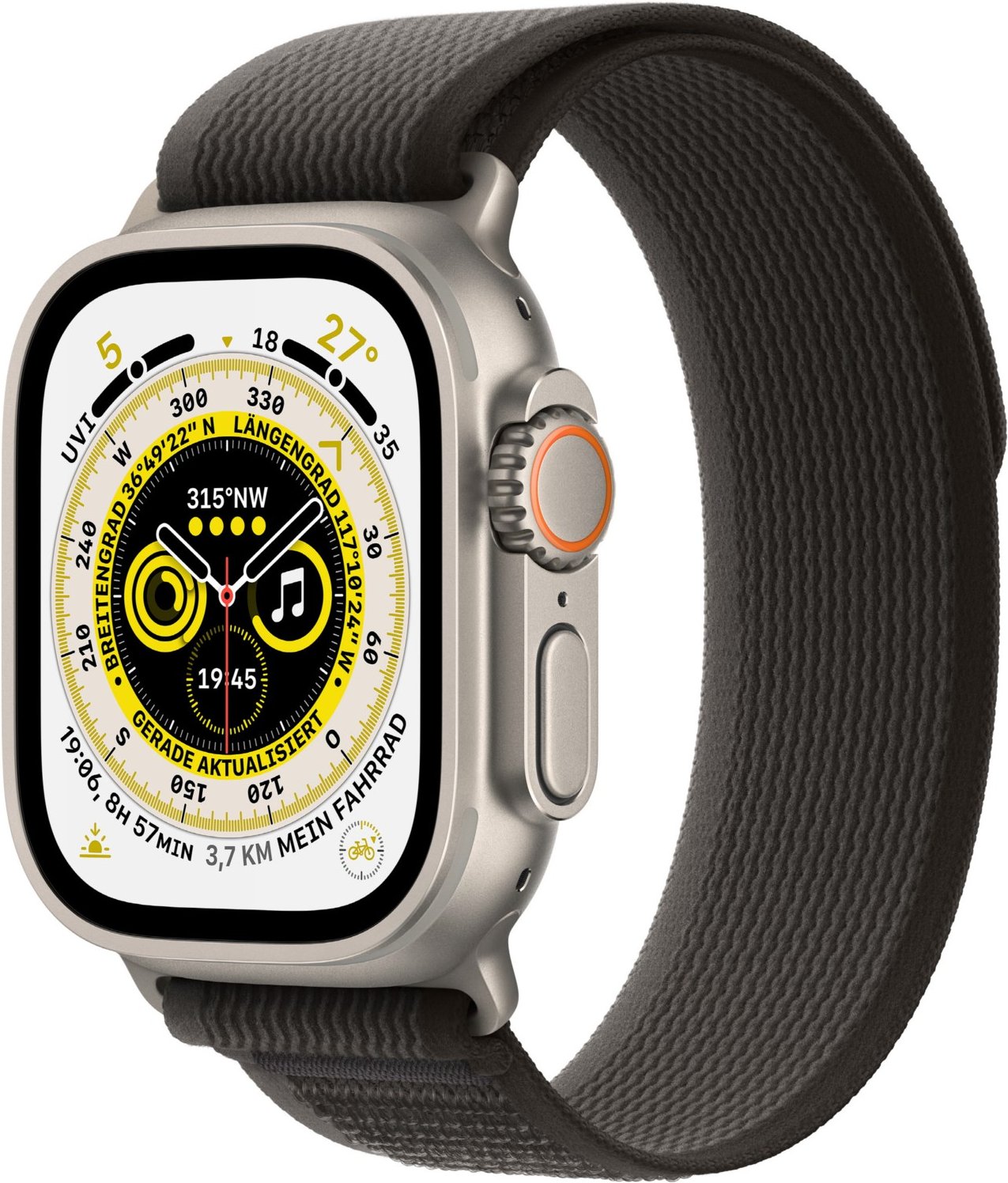 Watch Ultra (49mm) GPS+4G Titan mit Trail Loop Armband (S/M) schwarz/grau
