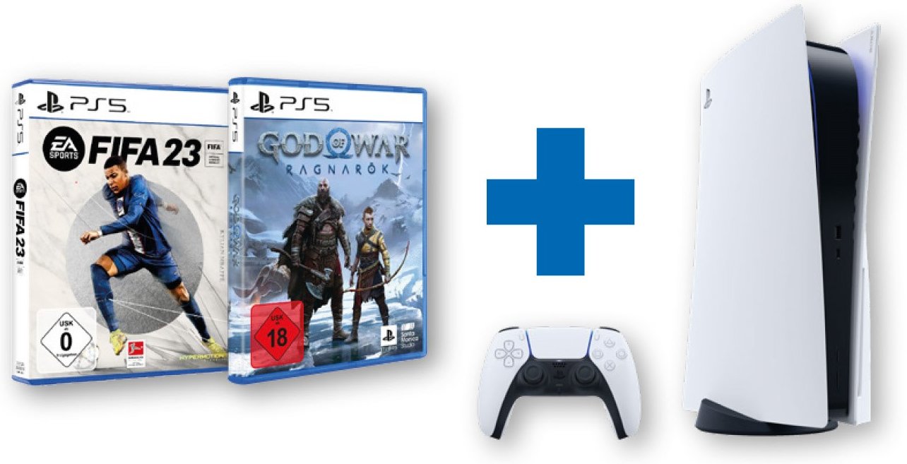 PlayStation 5 (mit Laufwerk) Bundle Konsole inkl. God of War Ragnarök & Fifa 23