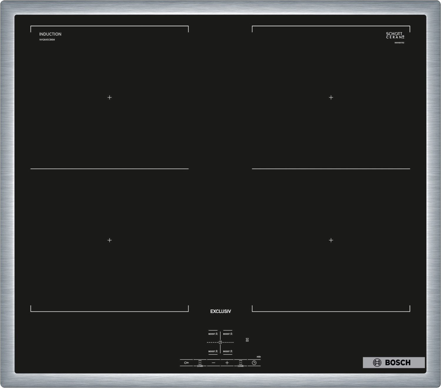 NVQ645CB6M Glaskeramik-Induktions-Kochfeld edelstahl