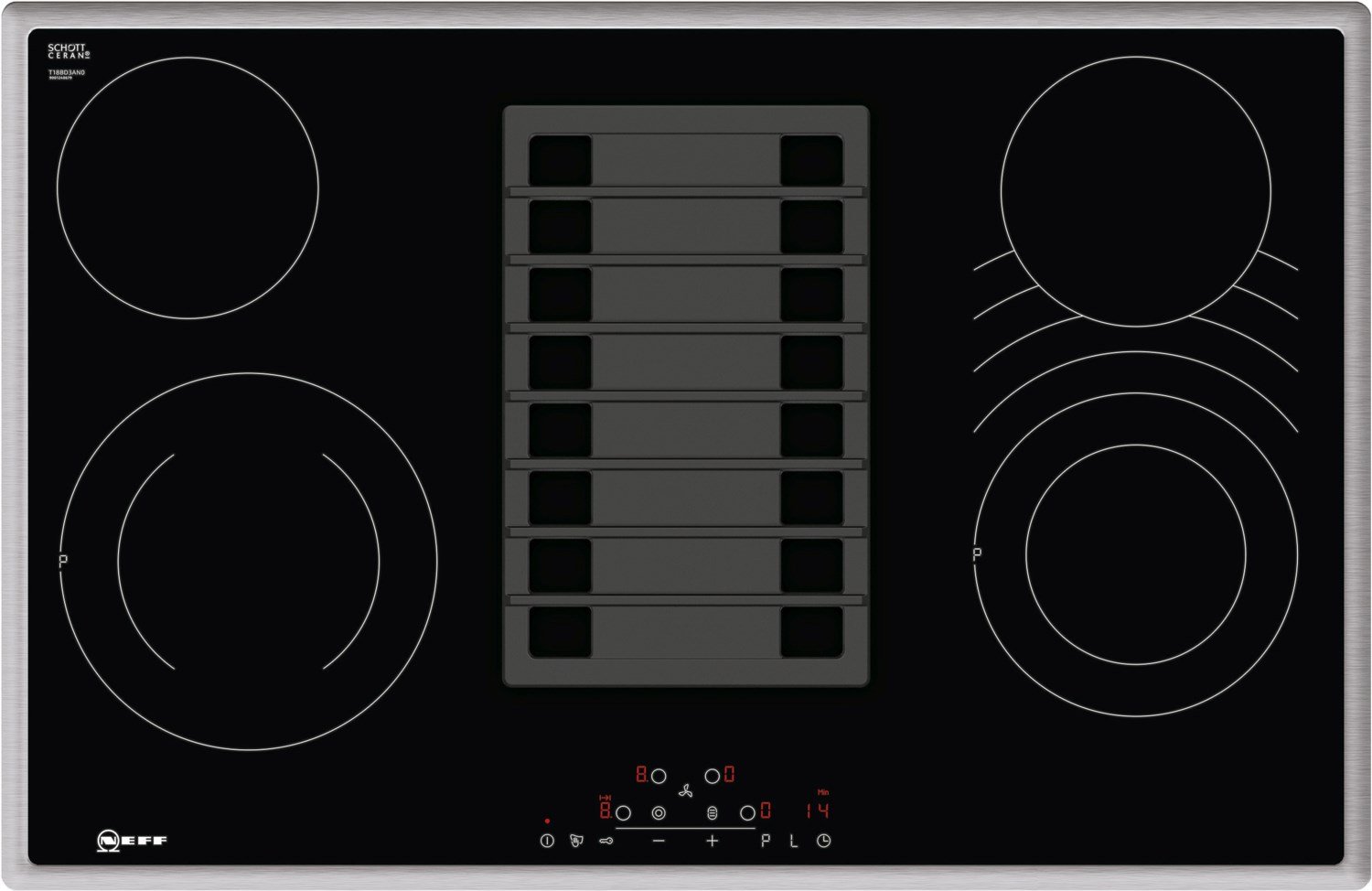 TBD183AN Autark-Glaskeramikfeld mit Dunstabzug edelstahl