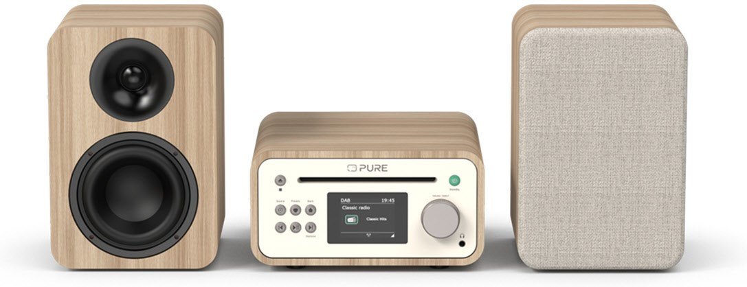 Classic Stereo Mini Hifi-System Baumwoll-Weiß/Eiche