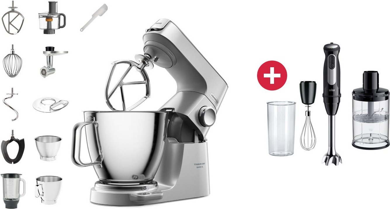 KVL85.594SI Titanium Chef Baker XL Küchenmaschine + Dein Geschenk: Braun MQ 55254 M MultiQuick 5 Pro Edelstahl-Stabmixe...
