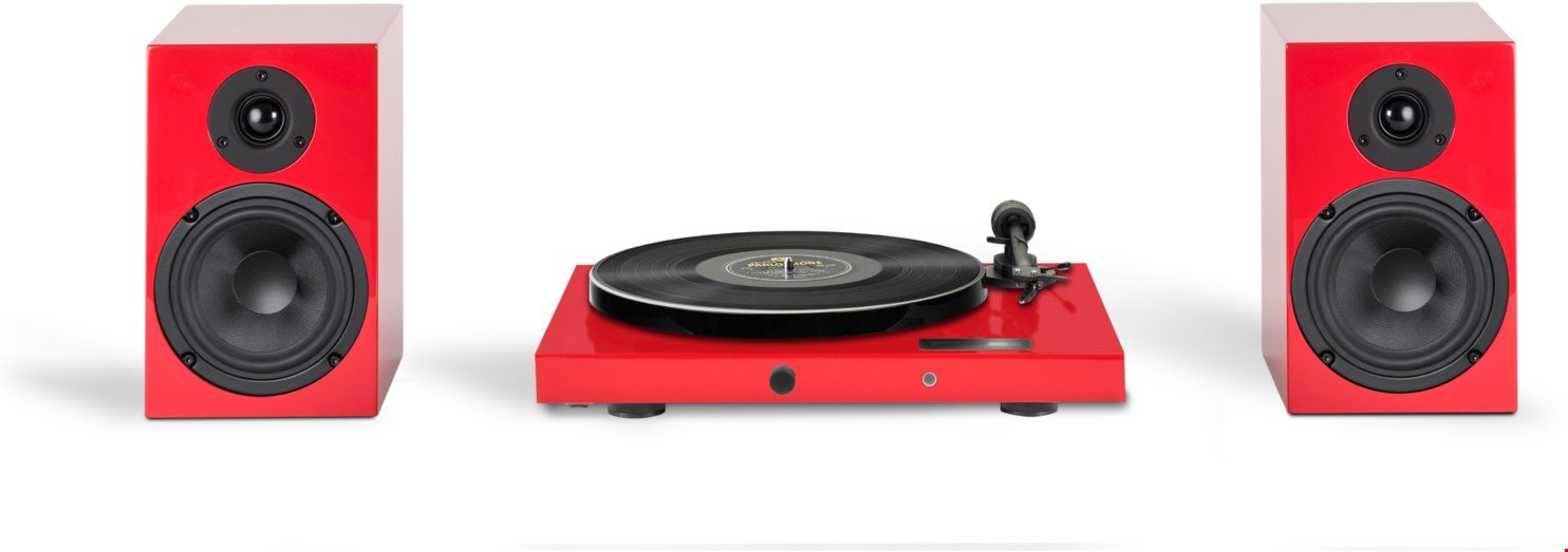 Juke Box E1 + Speaker Box 5 E Hifi-System (inkl. Ortofon OM5e Tonabenehmer) hochglanz rot