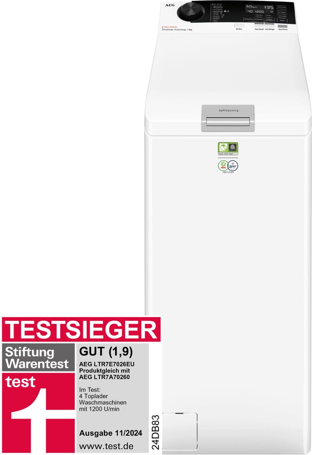 Lavamat LTR7E7026EU Waschmaschine-Toplader weiß, 6 kg, 1200 U/min, 78 dBA