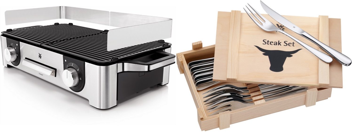 LONO Master Grill + 12tlg Steakbes. Barbecue-Tischgrill cromargan matt