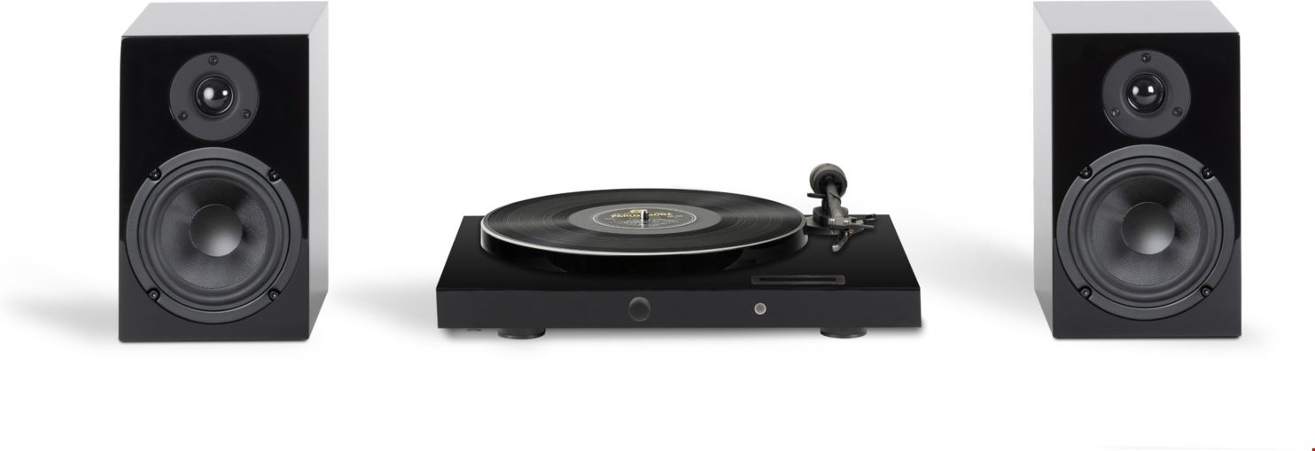 Juke Box E1 + Speaker Box 5 E Hifi-System (inkl. Ortofon OM5e Tonabenehmer) hochglanz pianoschwarz