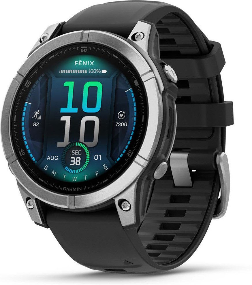fenix E (47mm) Smartwatch mit QuickFit-Silikon-Armband (22mm) schwarz/silber