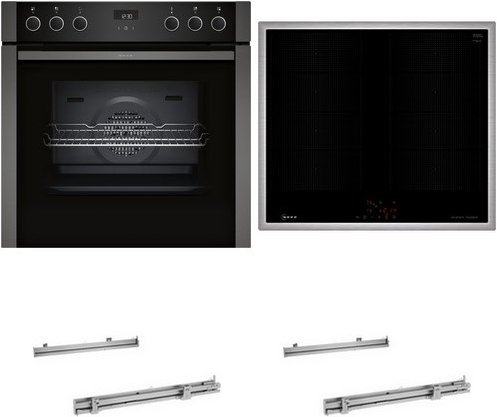 HMK320SIF Herdset mit Induktionskochfeld bestehend aus E1ACE2AG4+M66SBX1M0+2xZ1608BX0 graphit + edelstahl