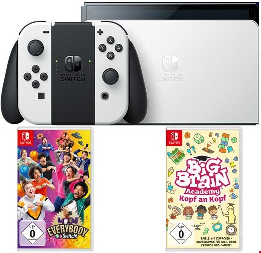 Switch Konsole (OLED-Modell) inkl. Big Brain Academy - Kopf an Kopf + Everybody 1-2 Switch weiß