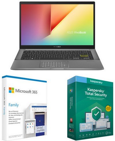 VivoBook S14 S433EA-EB160T 35,56 cm (14") Notebook indie black inkl. 365 Family FPP + Total Security