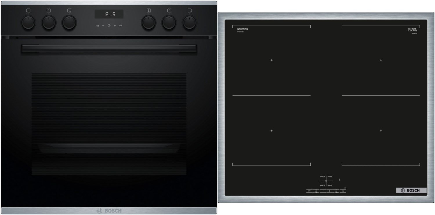 HND637FH61 Herdset mit Induktionskochfeld bestehend aus HET237BB1 + NVQ645CB6E schwarz + edelstahl