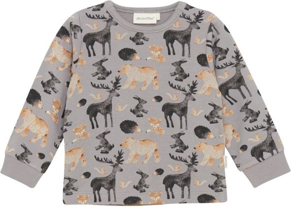 Thumbnail - Minymo - Kid's T-Shirt L/S AOP Sweat - Longsleeve Gr 92 grau