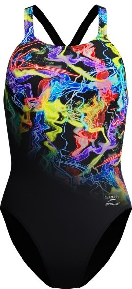 Speedo - Women's Placement Printed Powerback - Badeanzug Gr 46 schwarz