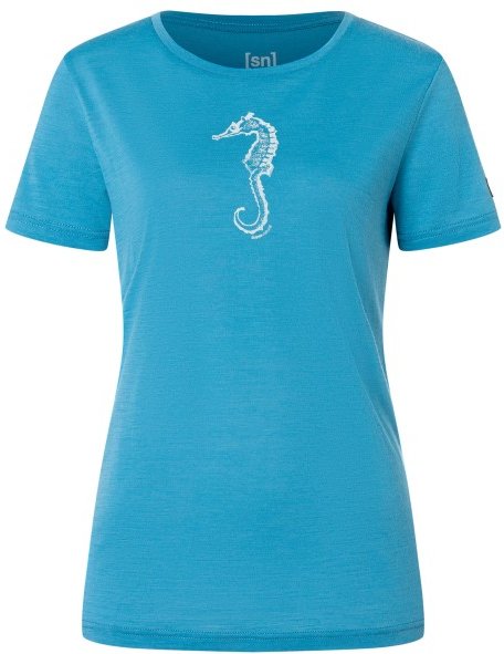 super.natural - Women's Sea Horse Tee - Merinoshirt Gr XS blau/weiß