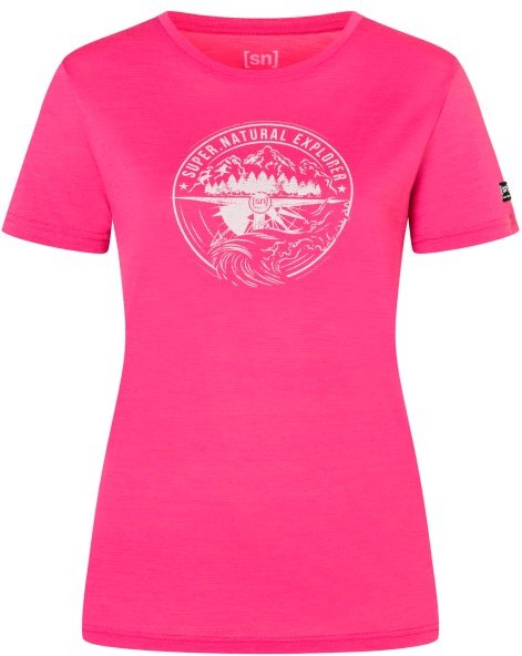 super.natural - Women's Exploring Tee - Merinoshirt Gr M rosa/weiß