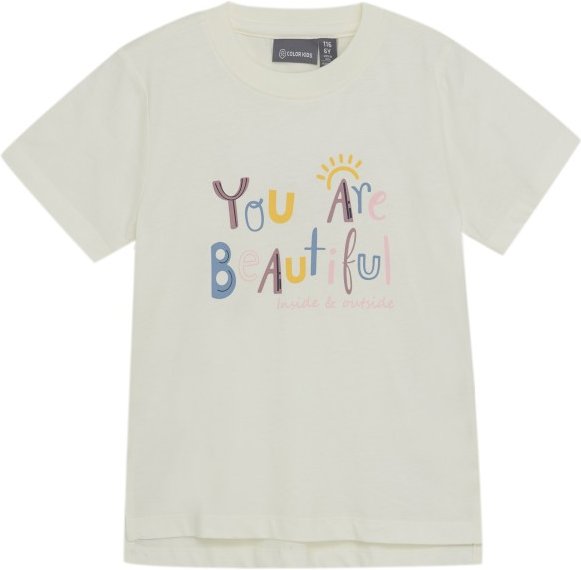 Color Kids - Kid's Girl Cotton T-Shirt with Print S/S - T-Shirt Gr 128 beige