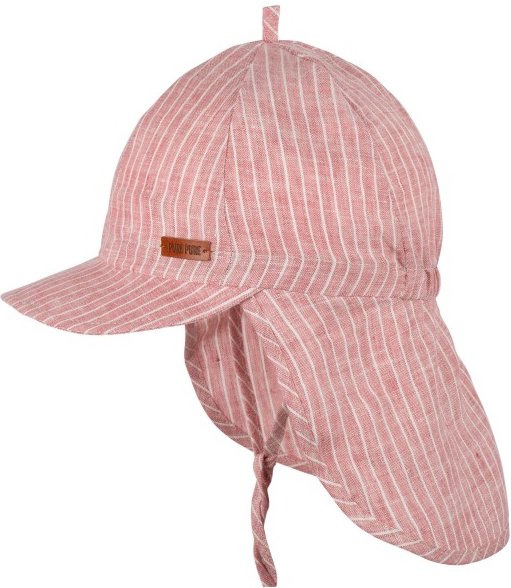 Pure Pure - Kid's Nackenschutz Leinen gestreift - Cap Gr 45 cm rosa