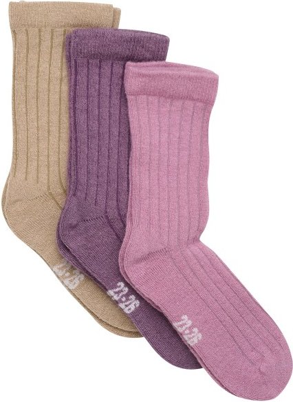Minymo - Kid's Wool Socks Rib 3-Pack - Multifunktionssocken Gr 15-18 rosa