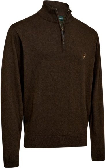Deerhunter - Harrington Knit with 1/2-Zip - Merinopullover Gr S schwarz/braun